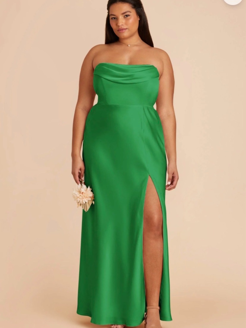 Birdy Grey Strapless Green Satin Gown with Side Slit
